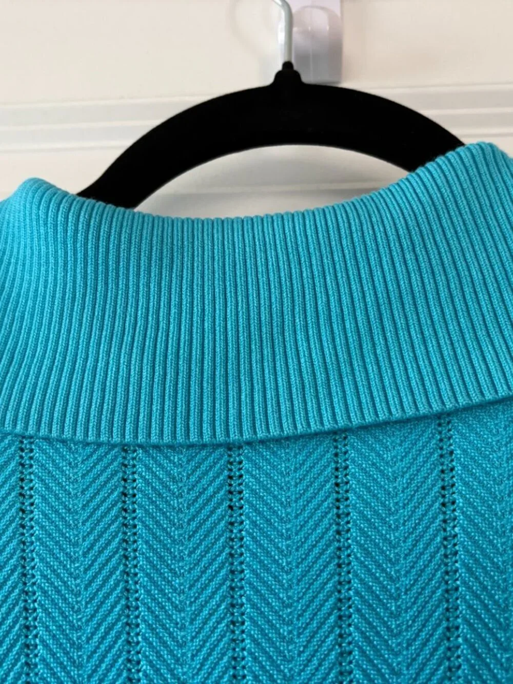 Talbots Azure Blue Tipped Johnny Collar Polo Sweater Size Petite P